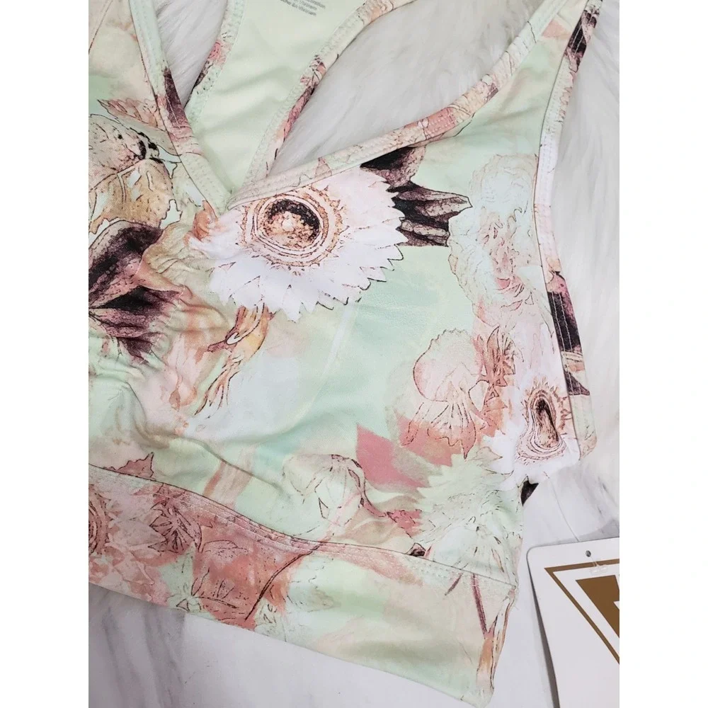 NWT Yogasmoga MEDIUM Sports Bra MEDIUM GYM ATHLETIC BOTANICAL FLORAL BOHO